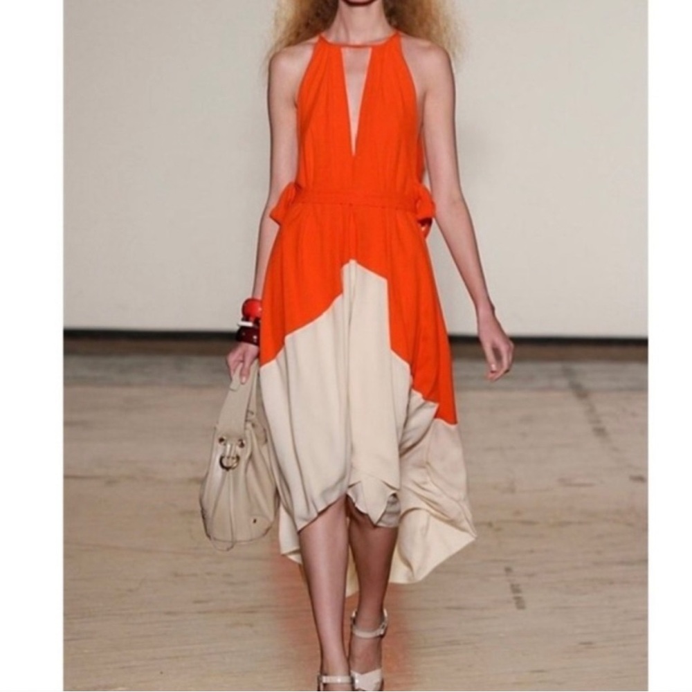 MARC JACOBS Silk Midi Orange & Cream Colorblock Tent Dress US XS/S